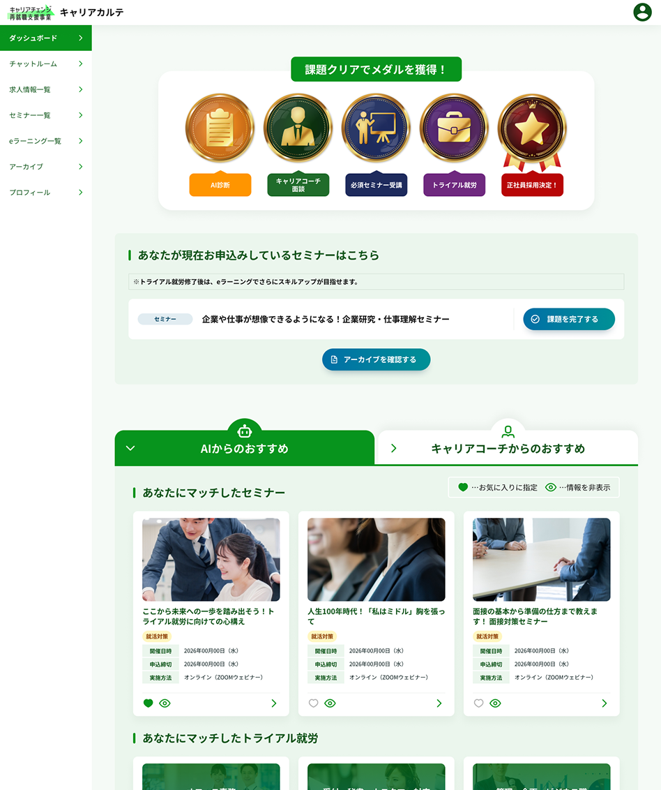 AI診断結果や学習状況を確認できる会員マイページの画面